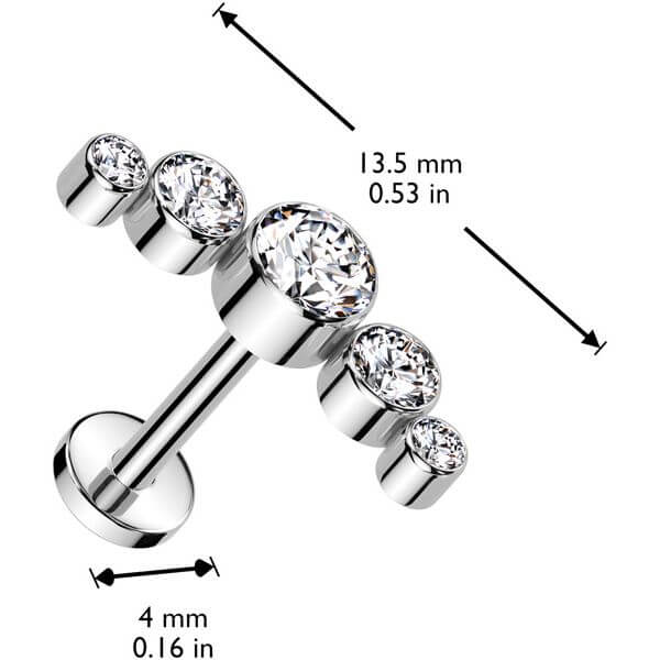 Titanium Labret 5 round zirconias bezel setting Push-In - Image 2
