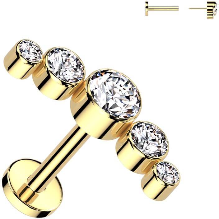 Titanium Labret 5 round zirconias bezel setting Push-In - Image 3