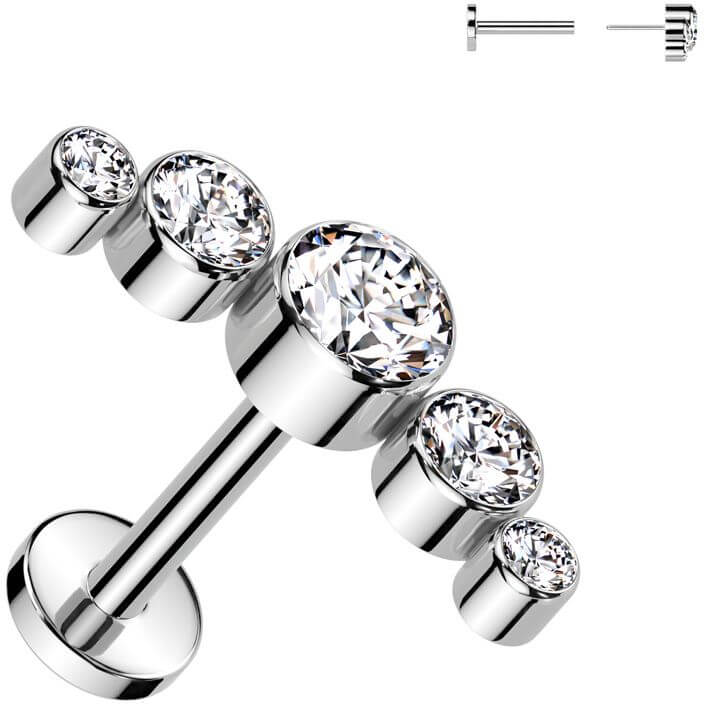 Titanium Labret 5 round zirconias bezel setting Push-In - Image 4