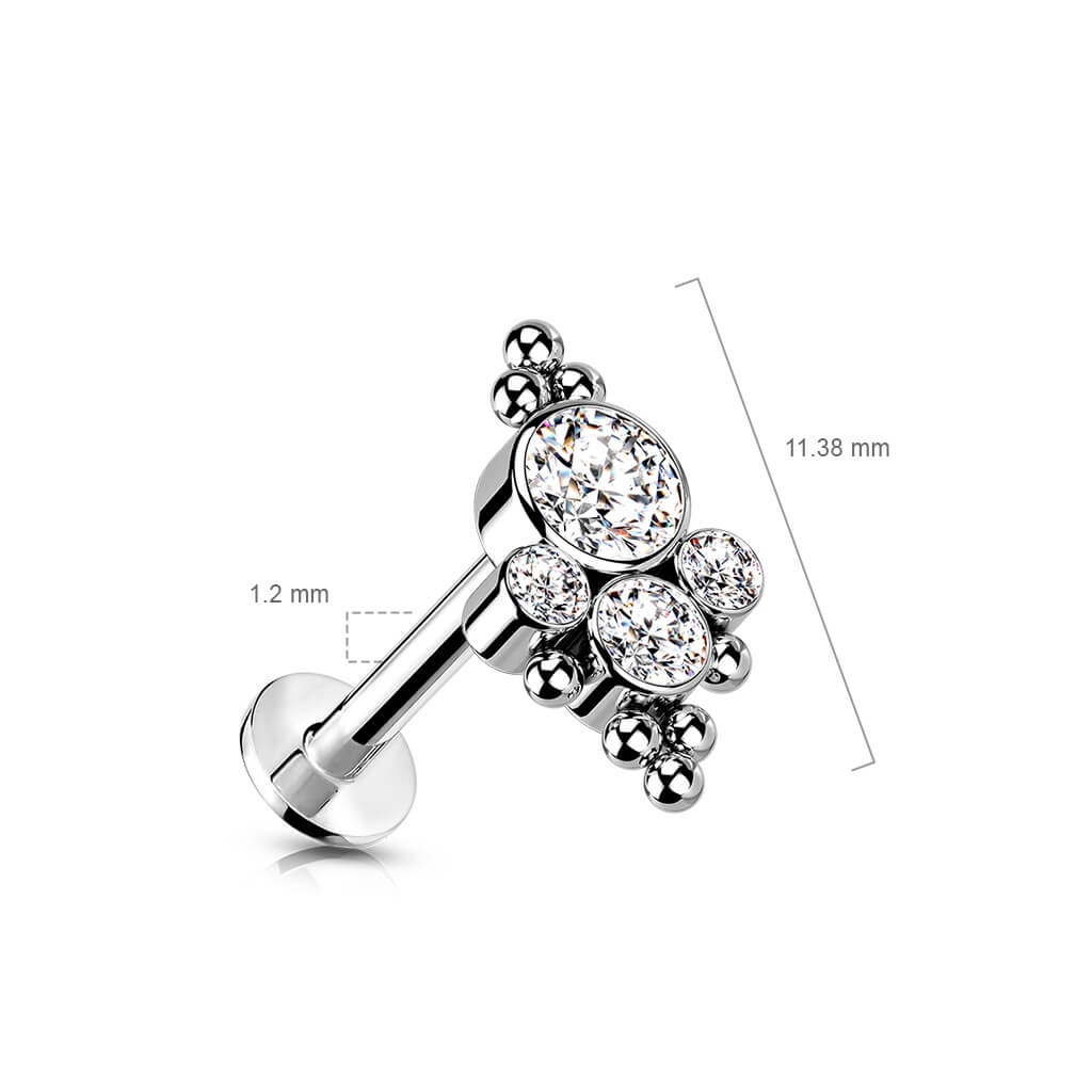 Titanium Labret 4 Zirconia Silver Push-In - Image 3