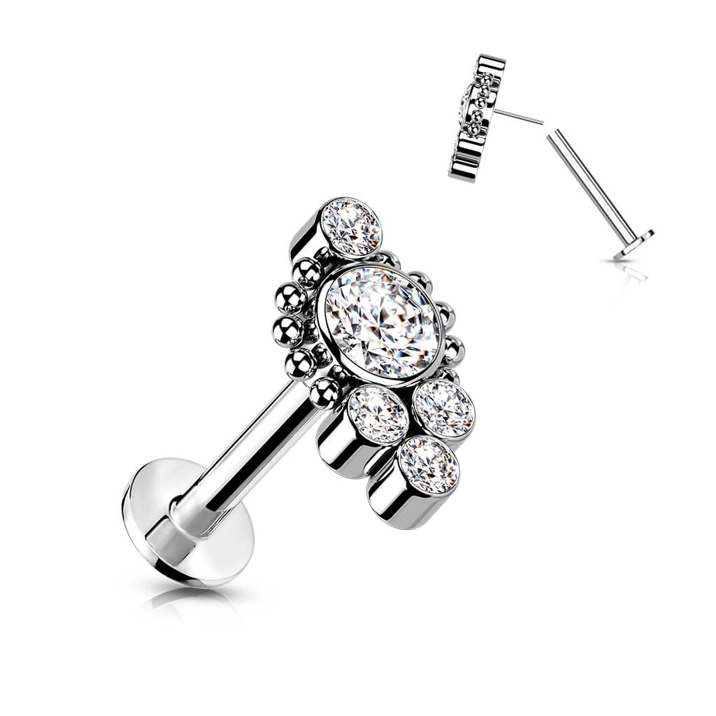 Titanium Labret 5 Zirconia Silver Push-In - Image 2