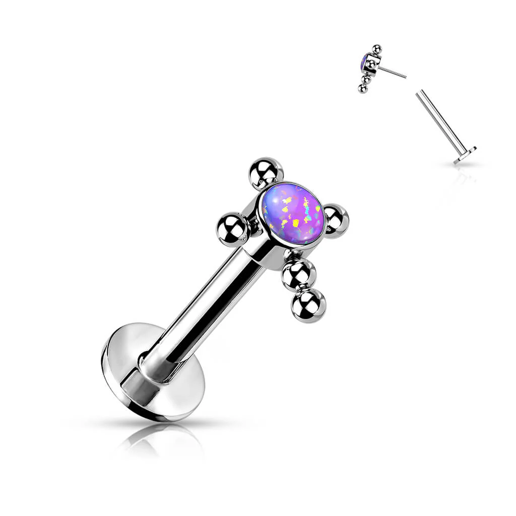 Titanium Labret Cross Zirconia Opal Silver Push-In - Image 10