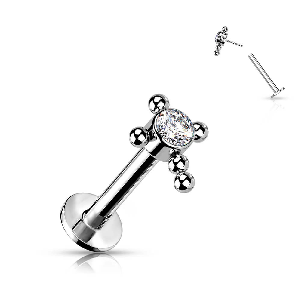 Titanium Labret Cross Zirconia Opal Silver Push-In - Image 4
