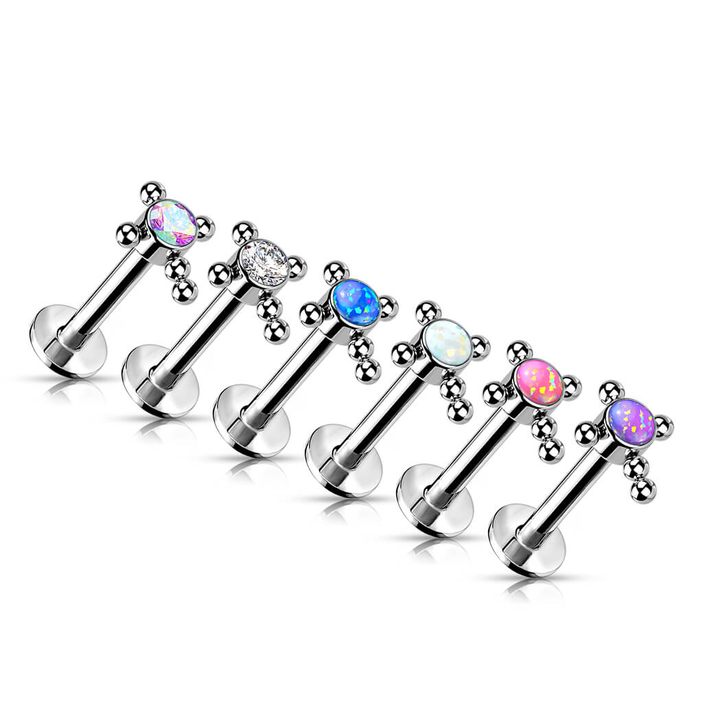 Titanium Labret Cross Zirconia Opal Silver Push-In - Image 5