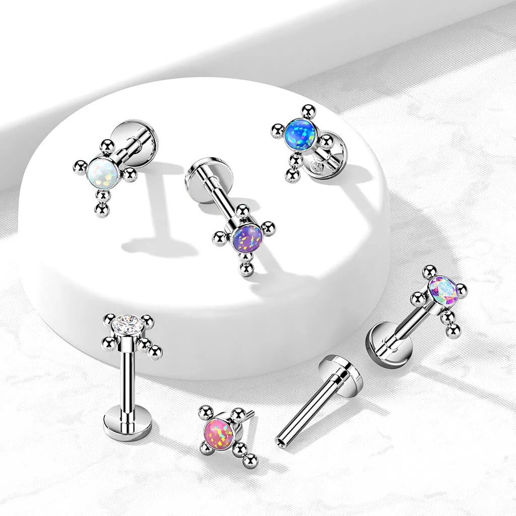 Titanium Labret Cross Zirconia Opal Silver Push-In - Image 7