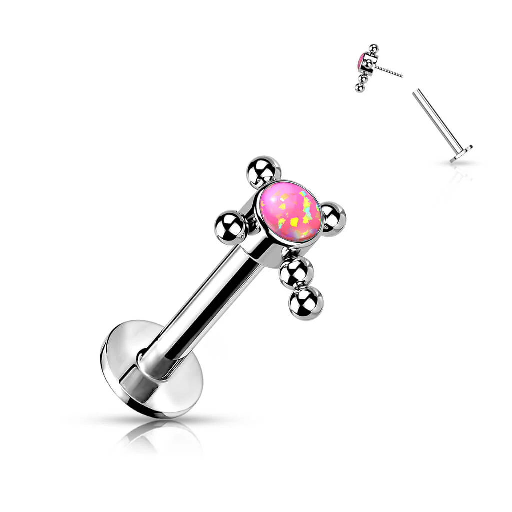 Titanium Labret Cross Zirconia Opal Silver Push-In - Image 9