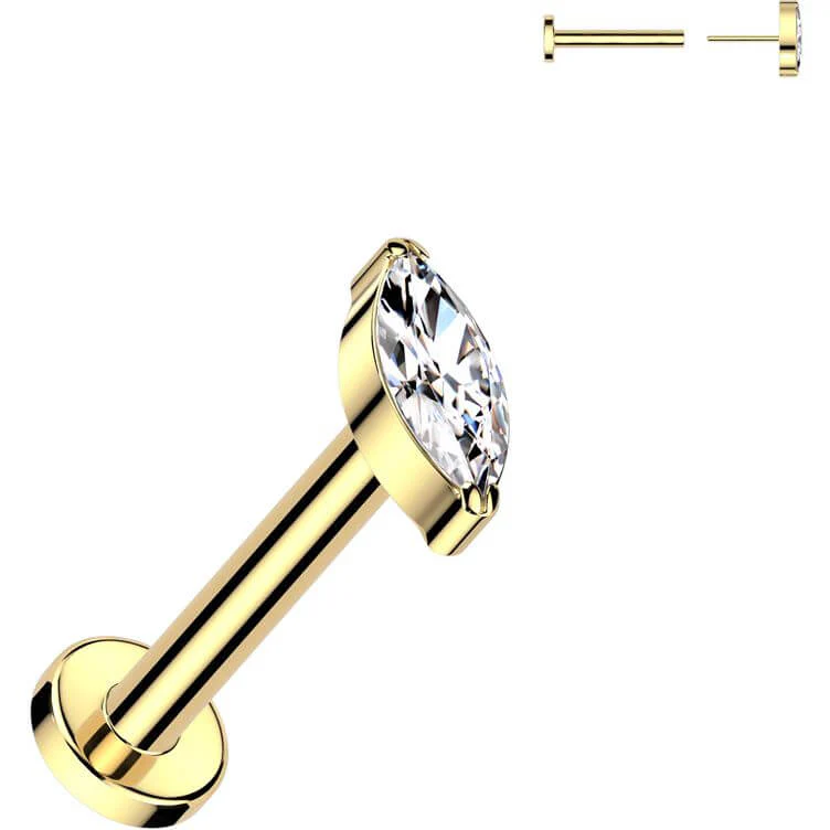 Titanium Labret zirconia marquise cut Push-In - Image 3