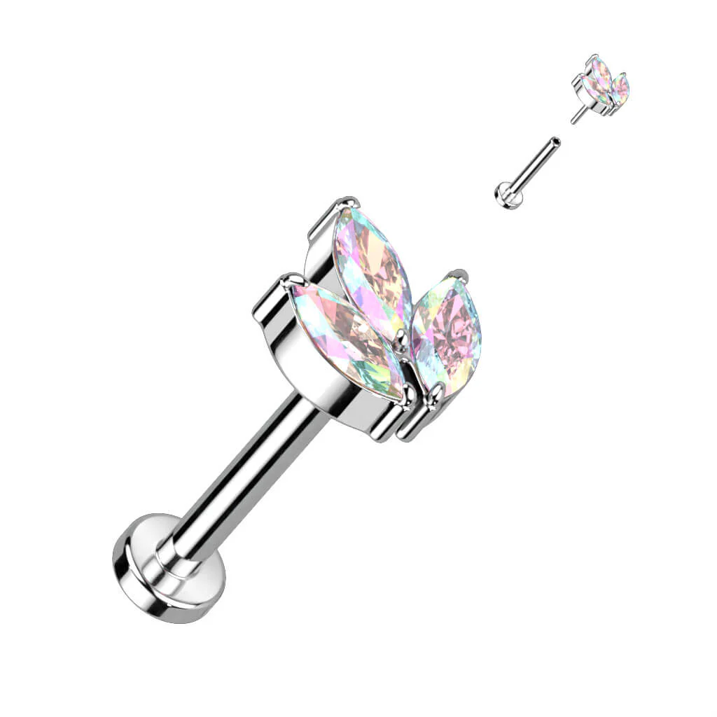 Titanium Labret Marquise Cut Zirconia Push-In - Image 2