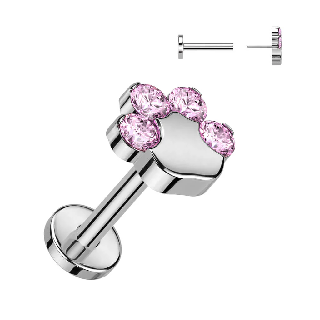 Titanium Labret Paw Zirconia Push-In - Image 7