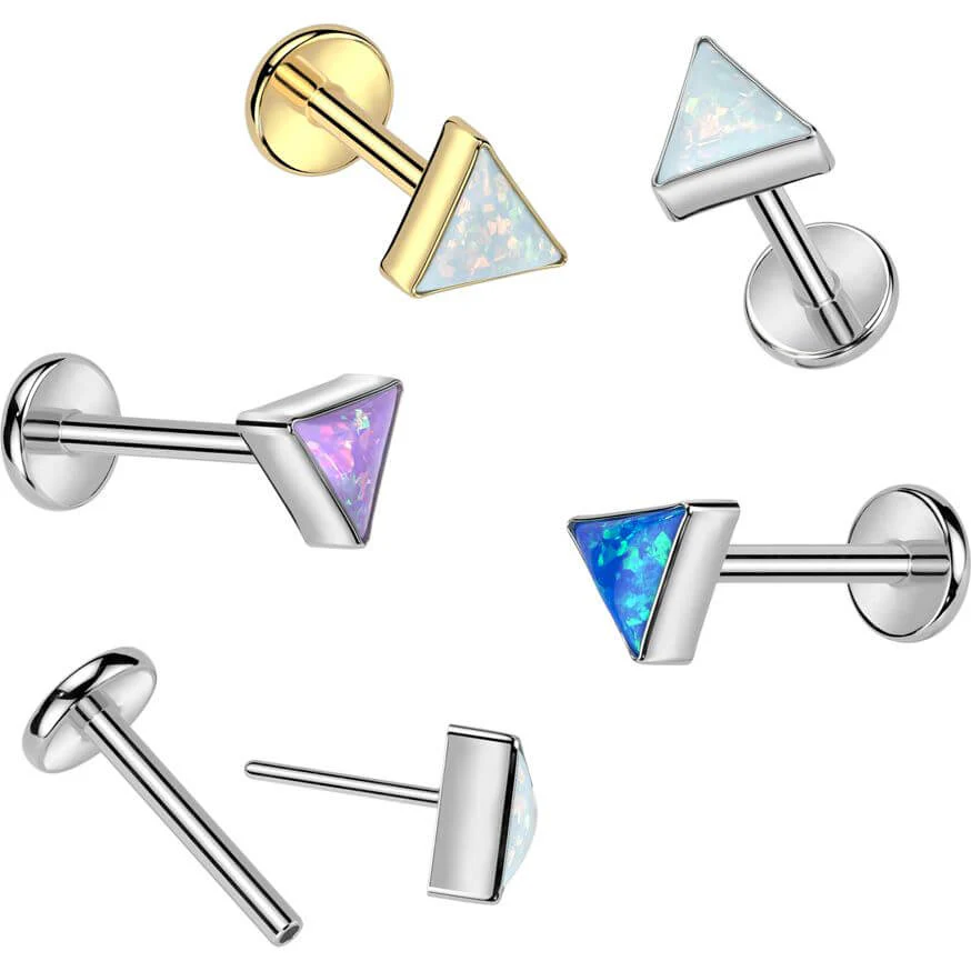 Titanium Labret top triangle bezel setting Push-In - Image 3