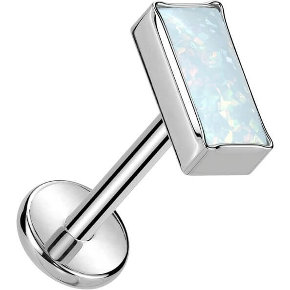 Titanium Labret top opal rectangular bezel setting Push-In - Image 7