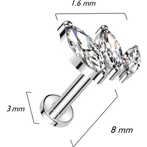 Titanium Labret marquise cut zirconia Push-In - Image 2