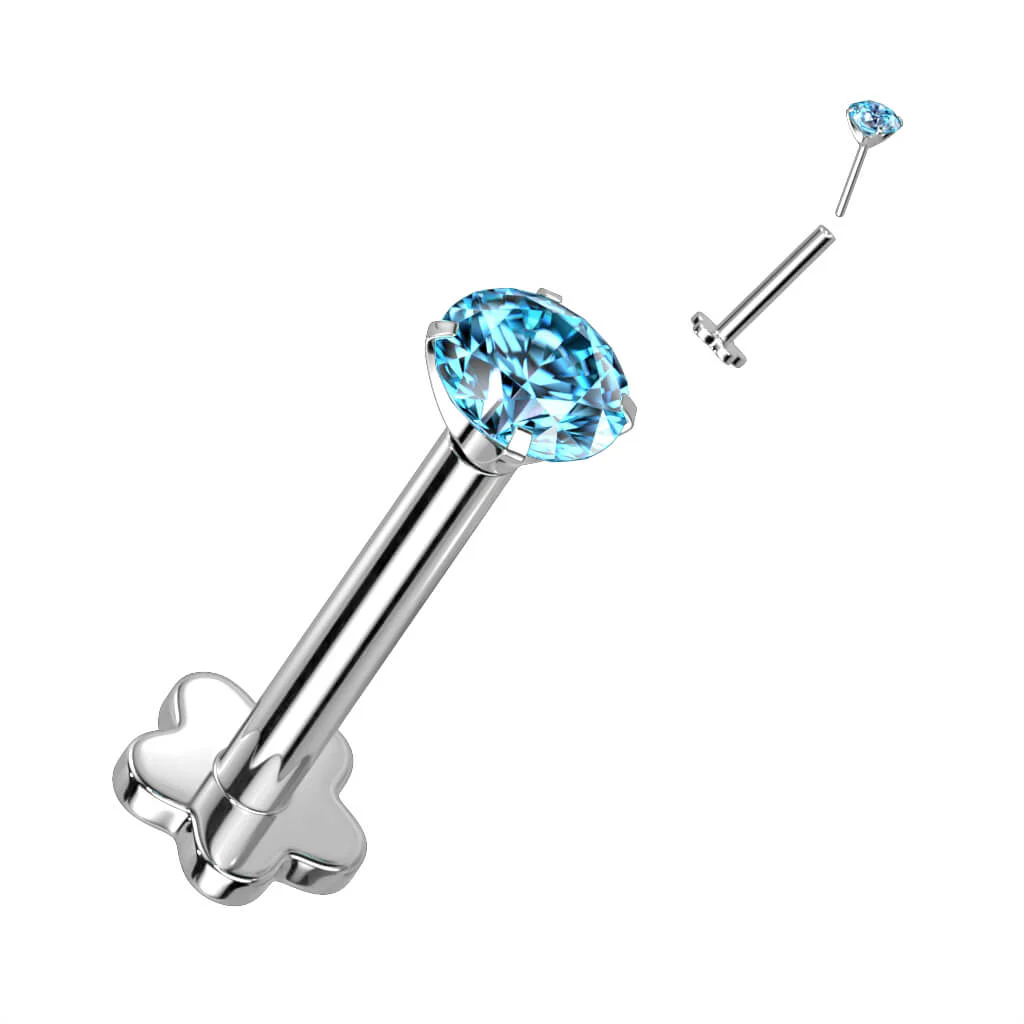 Titanium Labret Zirconia Flower Base Push-In - Image 11