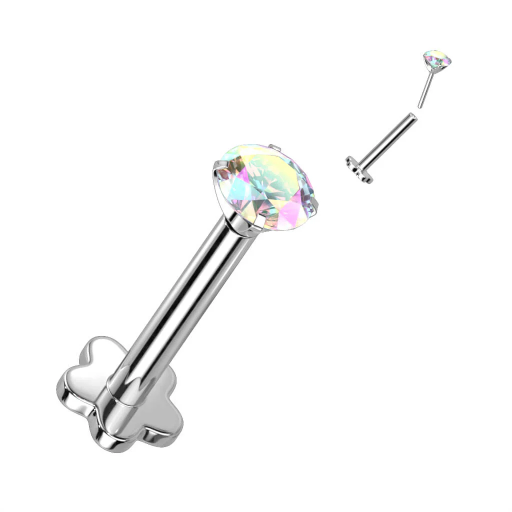 Titanium Labret Zirconia Flower Base Push-In - Image 2