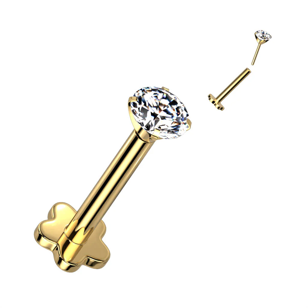 Titanium Labret Zirconia Flower Base Push-In - Image 6