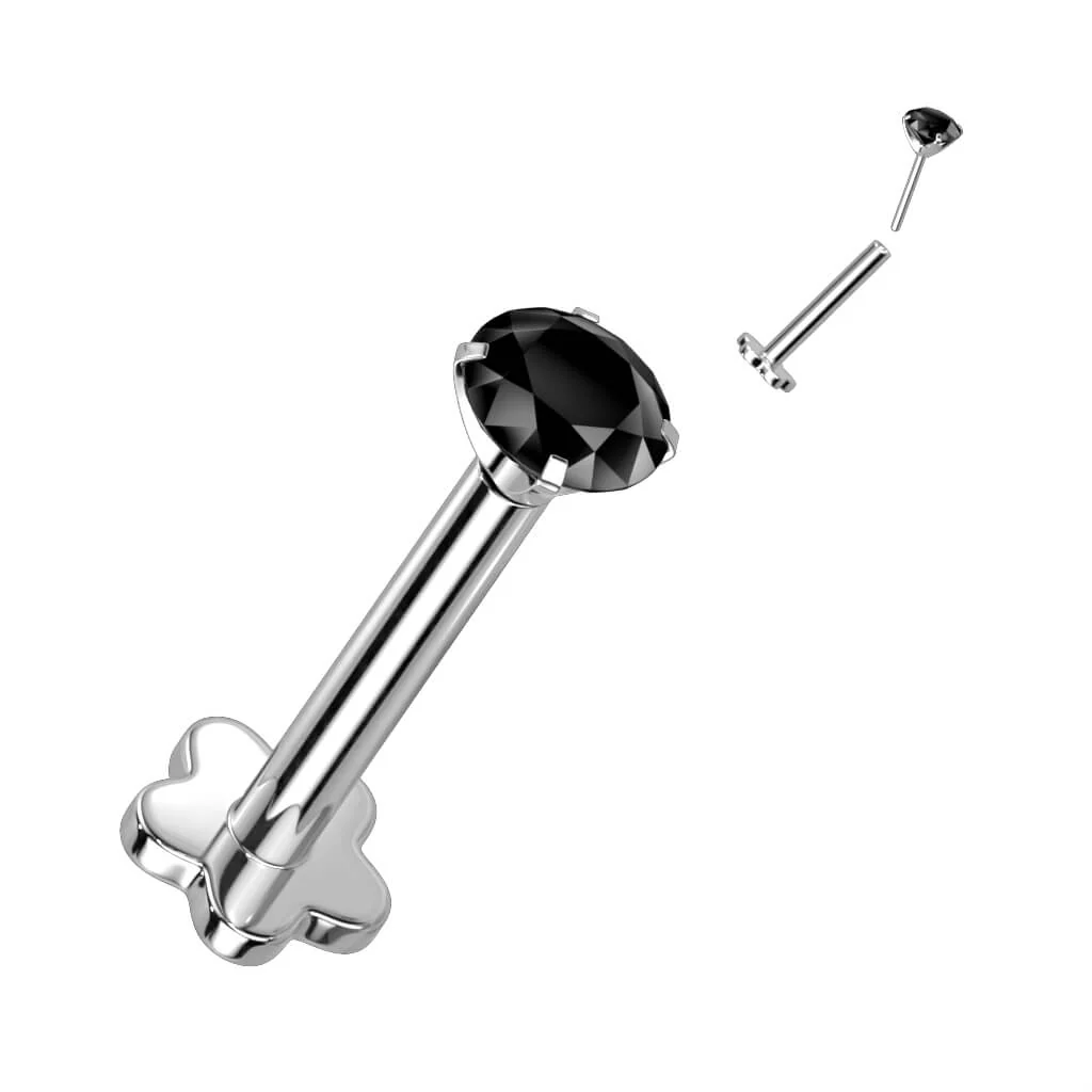 Titanium Labret Zirconia Flower Base Push-In - Image 8