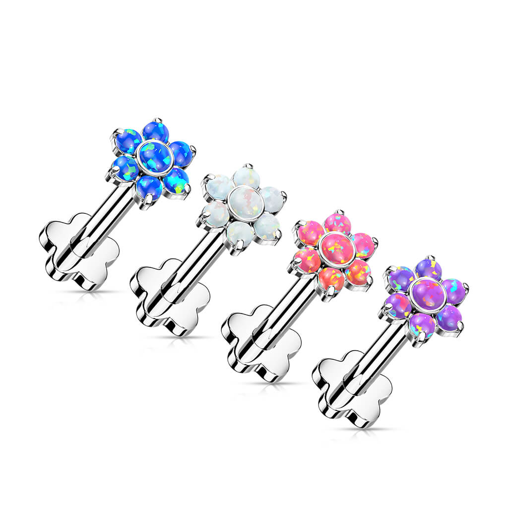 Titanium Labret Flower Opal Flower Base Push-In - Image 3