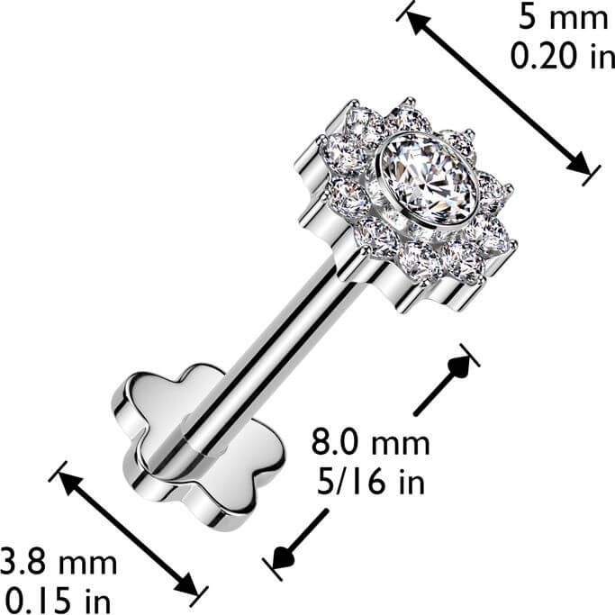 Titanium Labret flower zirconia Push-In - Image 2