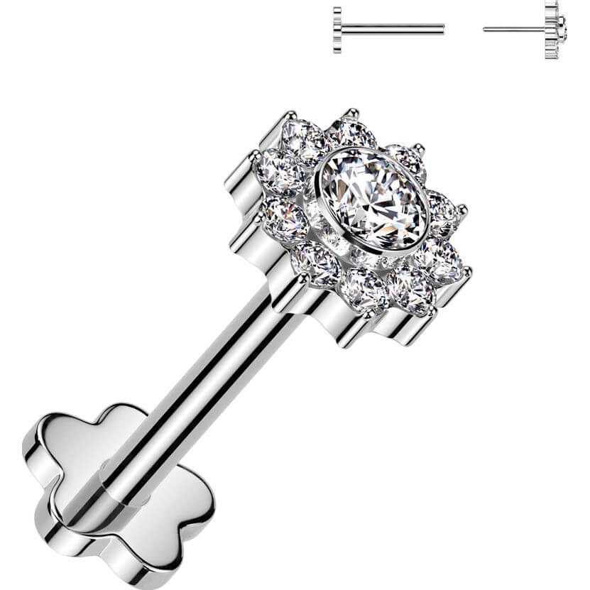 Titanium Labret flower zirconia Push-In - Image 4