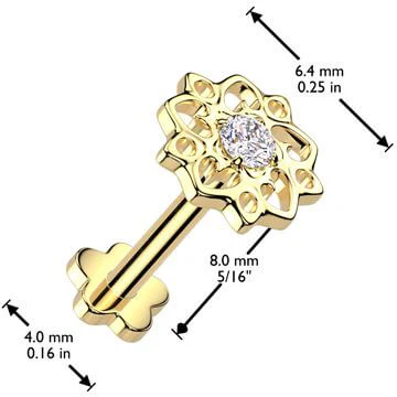 Titanium Labret flower zirconia flower base Push-In - Image 2