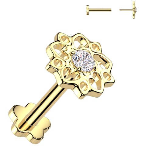 Titanium Labret flower zirconia flower base Push-In - Image 3