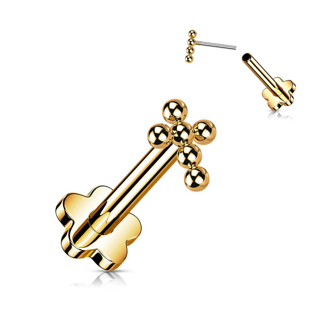 Titanium Labret Cross Ball Flower Base Push-In - Image 5