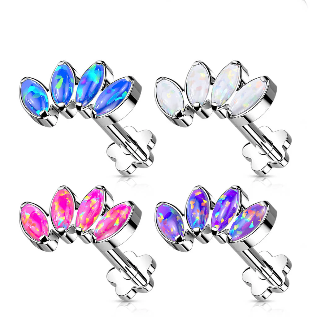 Titanium Labret Marquise Cut Opal Flower Base Push-In - Image 3
