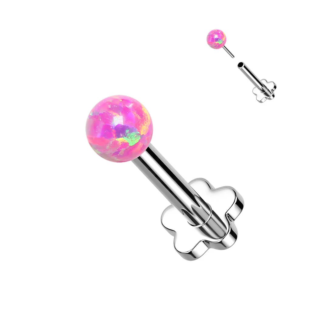 Titanium Labret Ball Opal Flower Base Silver Push-In - Image 5