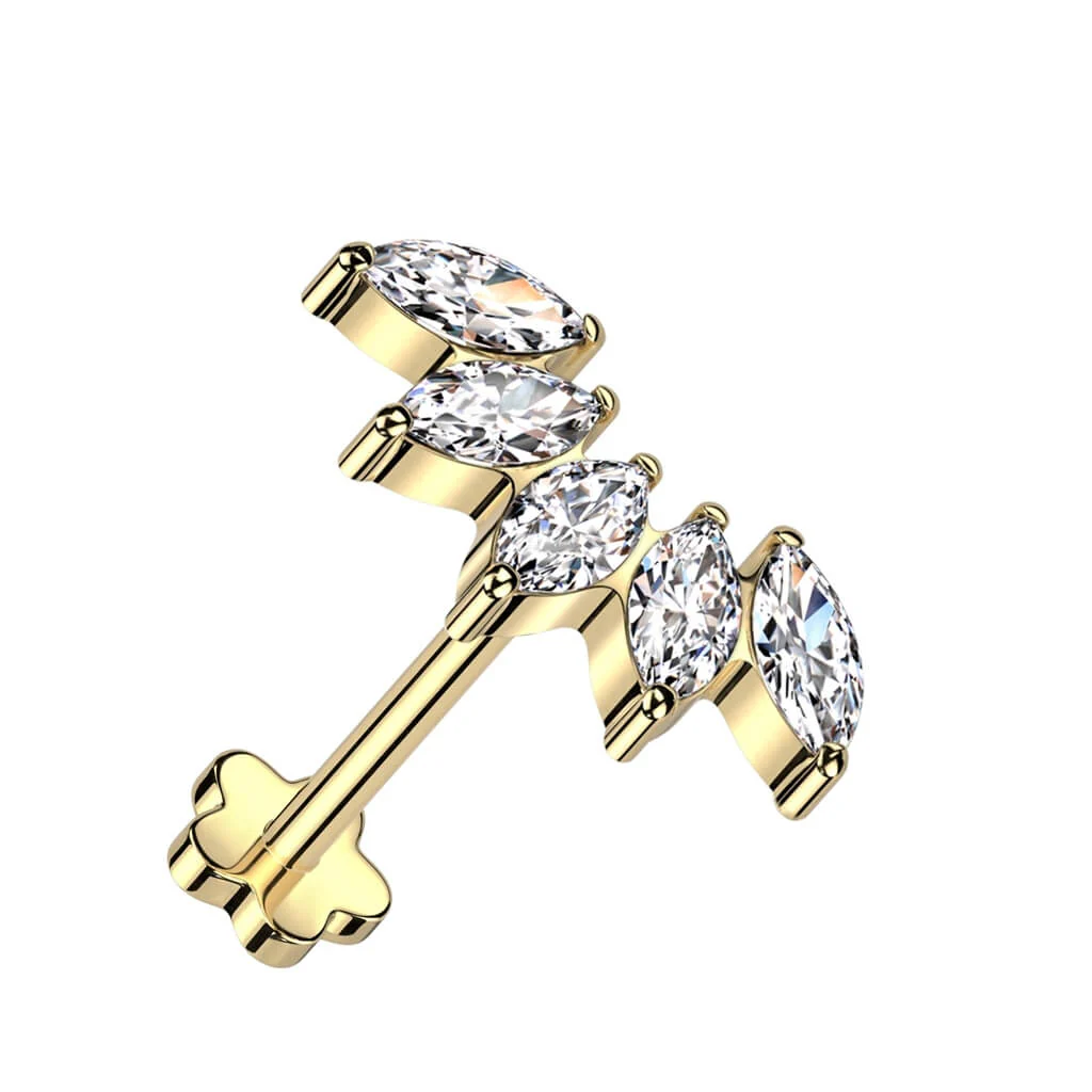 Titanium Labret Fan Marquise Cut Zirconia Push-In - Image 3