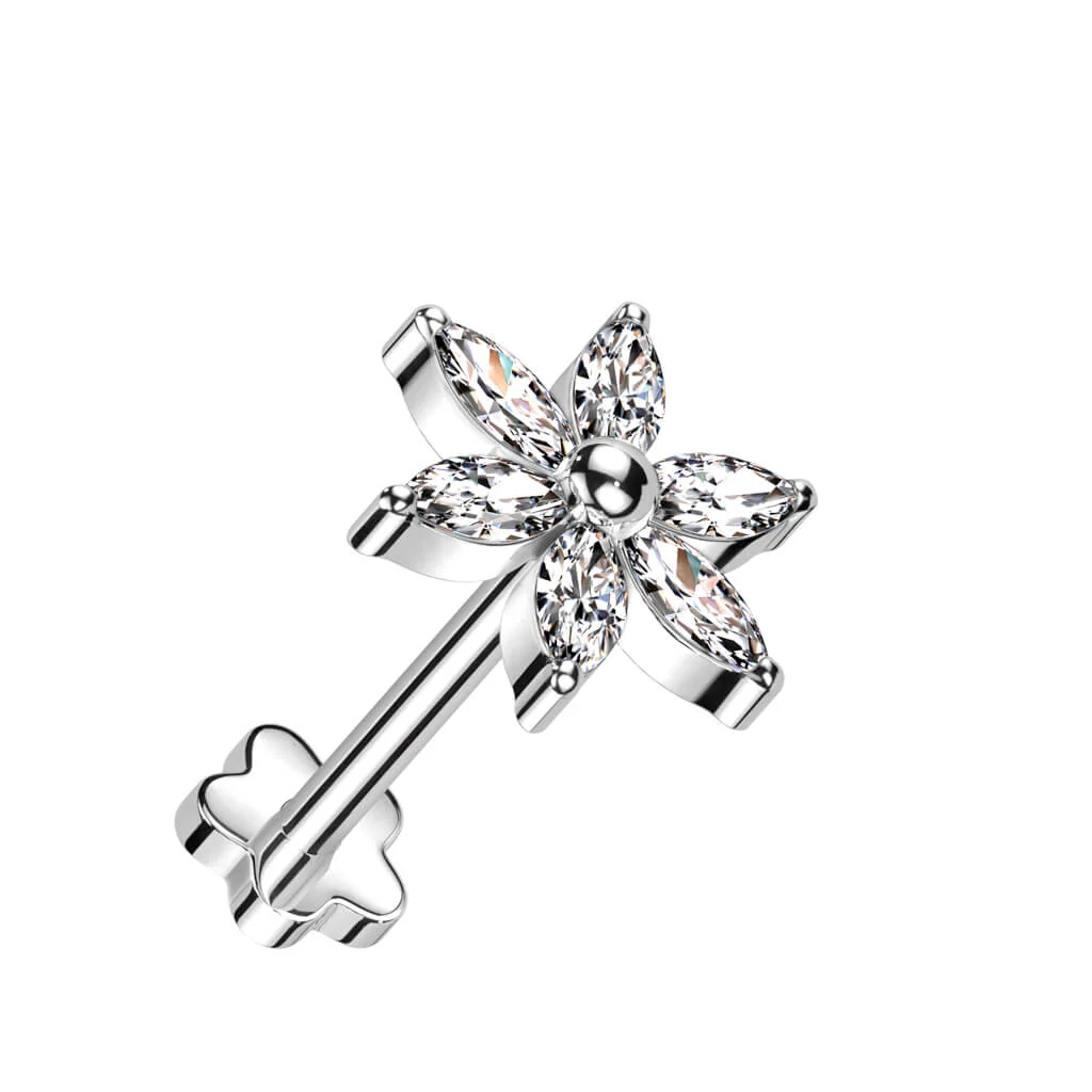 Titanium Labret Flower Zirconia Push-In - Image 3