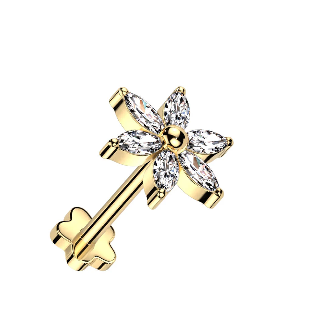 Titanium Labret Flower Zirconia Push-In - Image 4