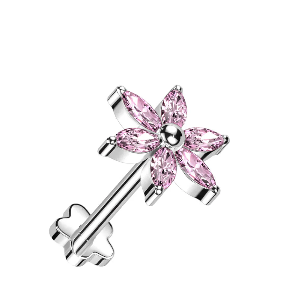 Titanium Labret Flower Zirconia Push-In - Image 5