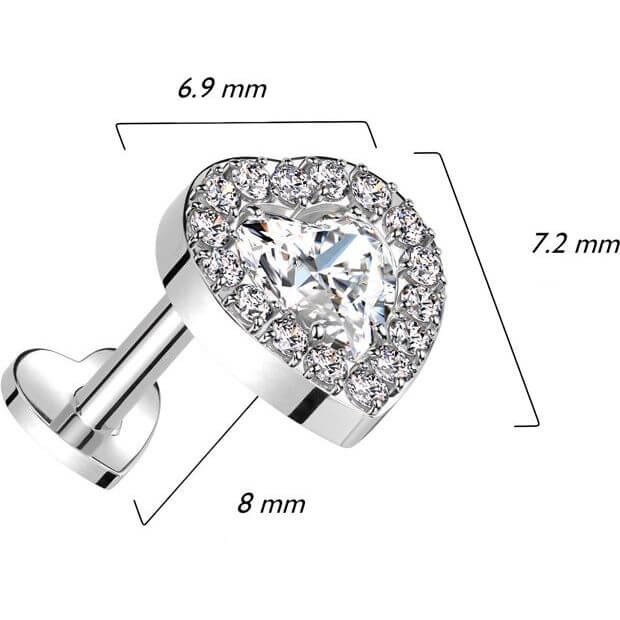 Titanium Labret Heart Zirconia Push-In - Image 2