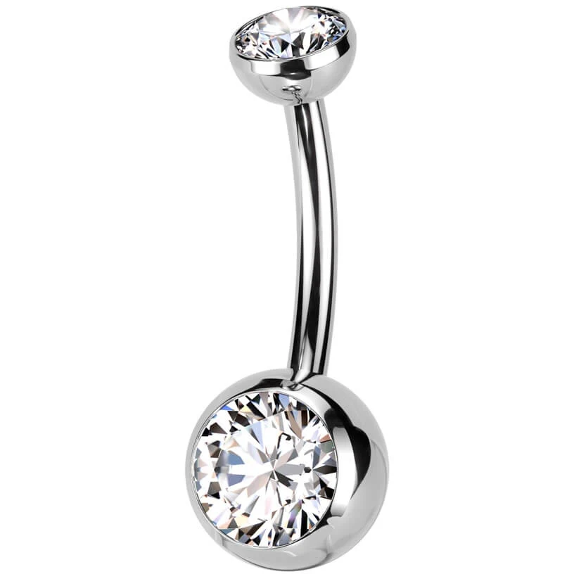Titanium Belly Button Piercing bezel setting zirconia Push-In - Image 3