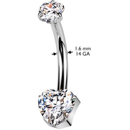 Titanium Belly Button Piercing heart zirconia Push-In - Image 2