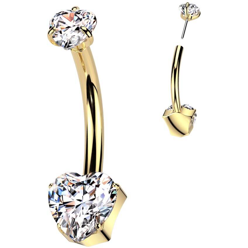 Titanium Belly Button Piercing heart zirconia Push-In - Image 3