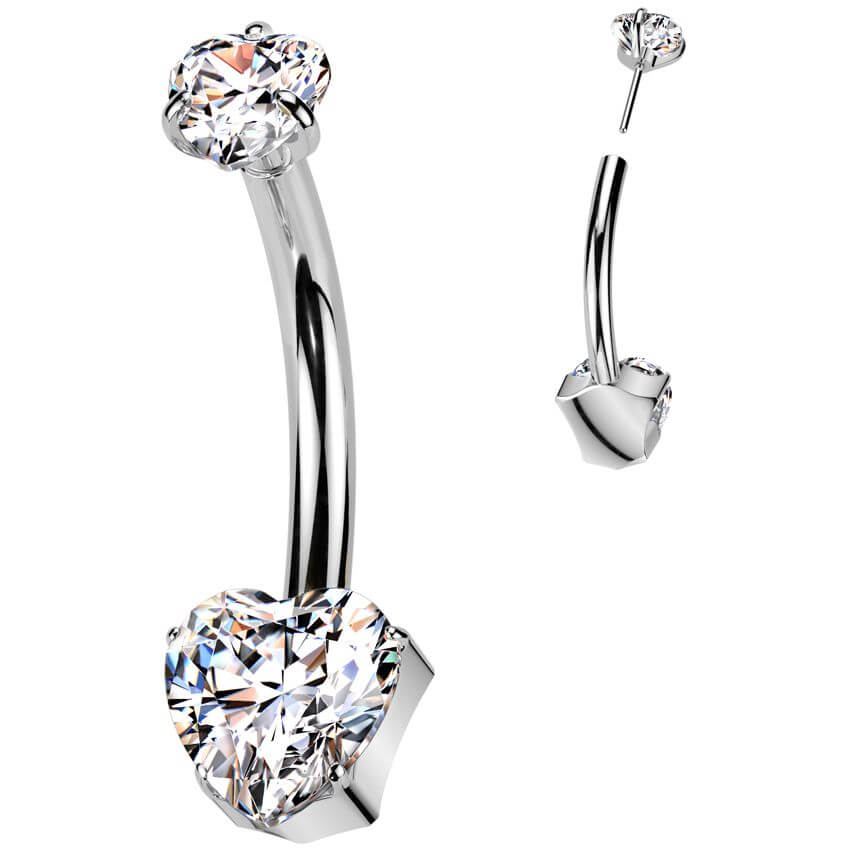 Titanium Belly Button Piercing heart zirconia Push-In - Image 4
