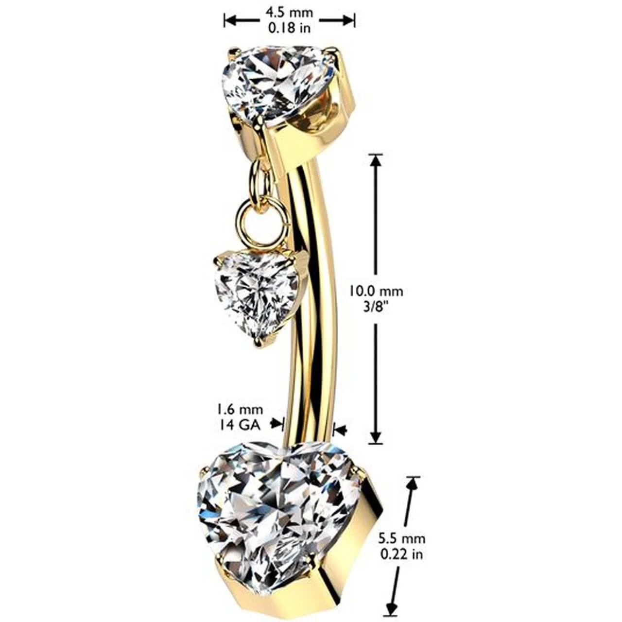 Titanium Belly Button Piercing heart zirconia dangle Push-In - Image 2