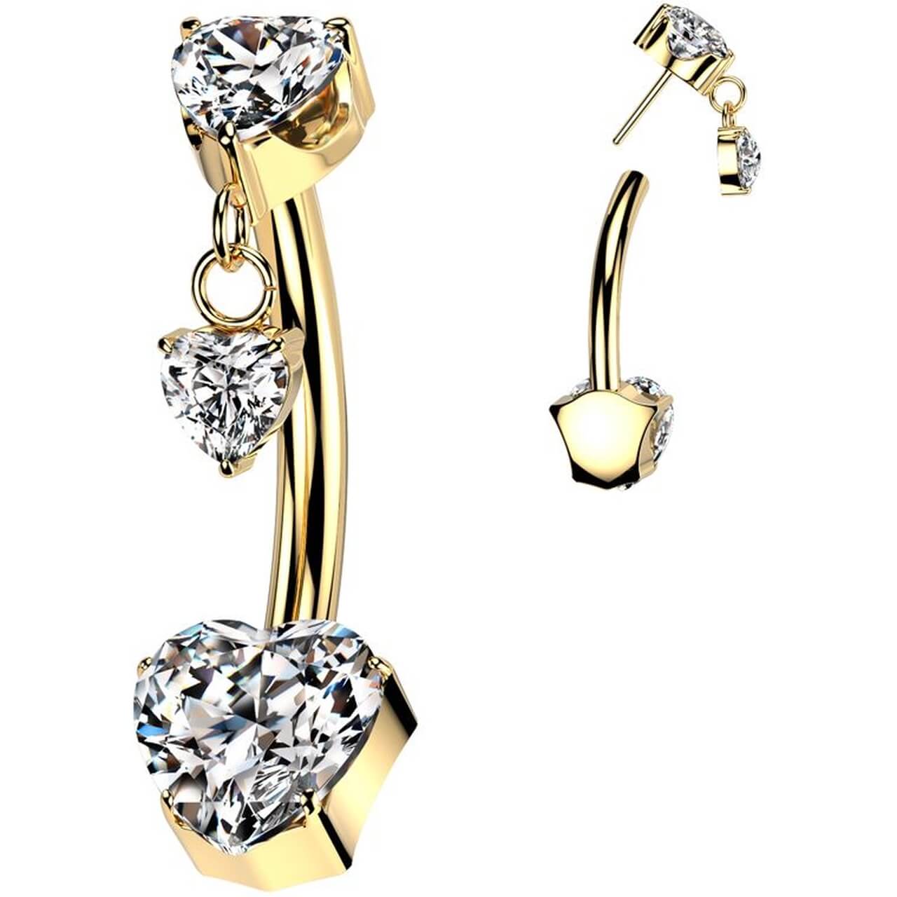 Titanium Belly Button Piercing heart zirconia dangle Push-In - Image 3