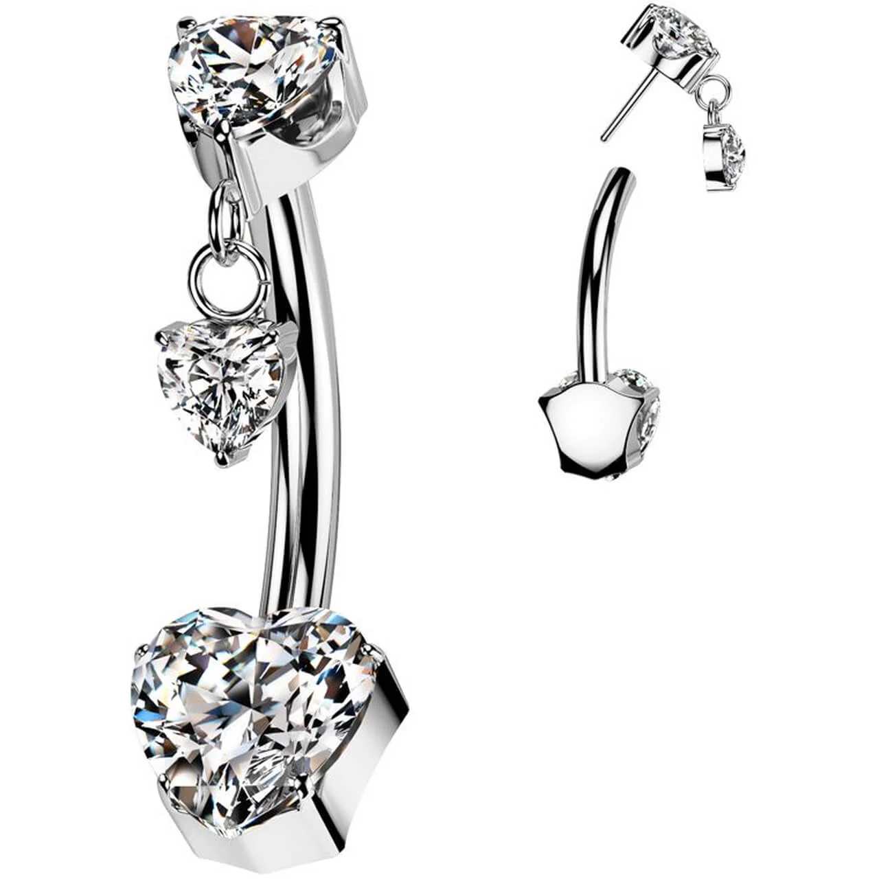Titanium Belly Button Piercing heart zirconia dangle Push-In - Image 4