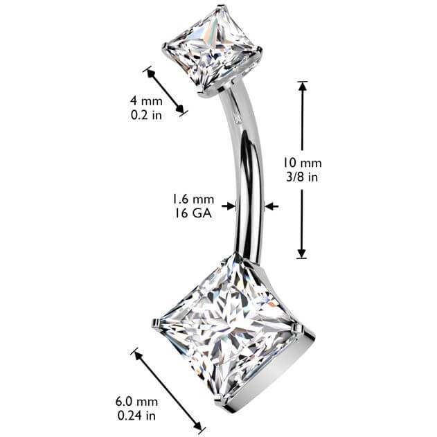 Titanium Belly Button Piercing double square zirconia Push-In - Image 2