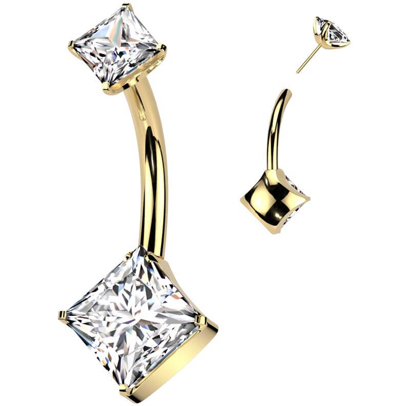 Titanium Belly Button Piercing double square zirconia Push-In - Image 3