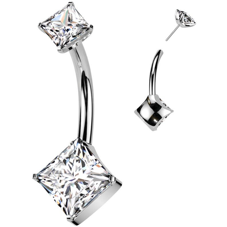 Titanium Belly Button Piercing double square zirconia Push-In - Image 4