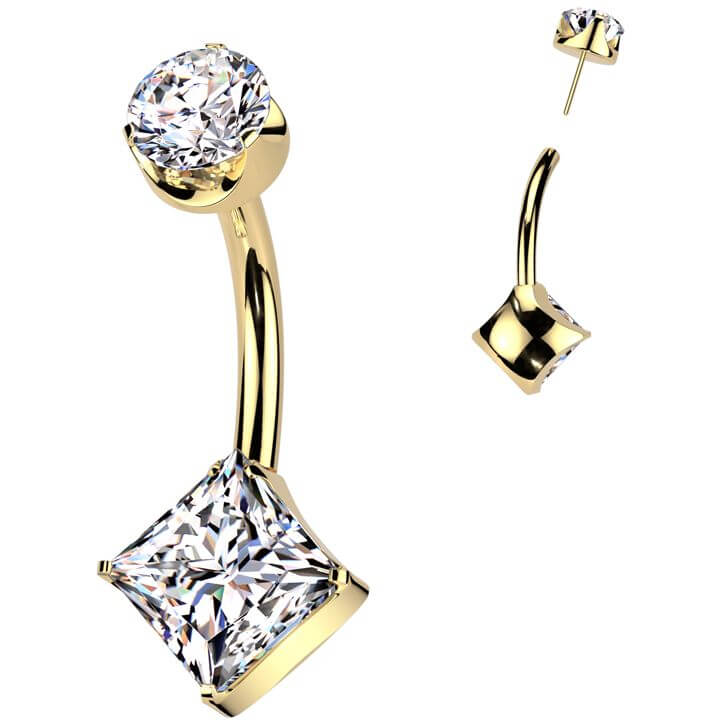 Titanium Belly Button Piercing round zirconia square zirconia Push-In - Image 3