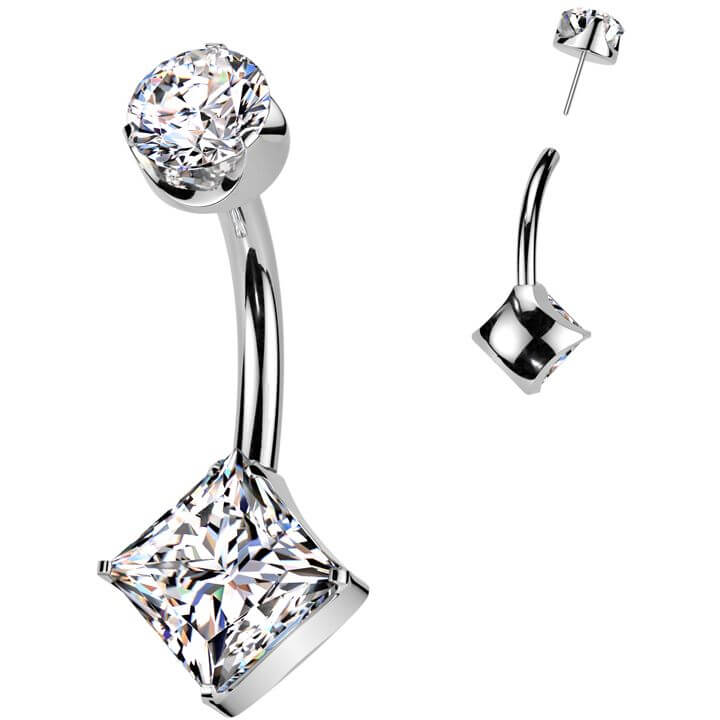 Titanium Belly Button Piercing round zirconia square zirconia Push-In - Image 4
