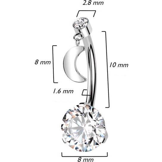 Titanium Belly Button Piercing Moon Zirconia Push-In - Image 2