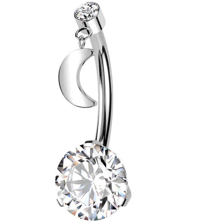 Titanium Belly Button Piercing Moon Zirconia Push-In - Image 3