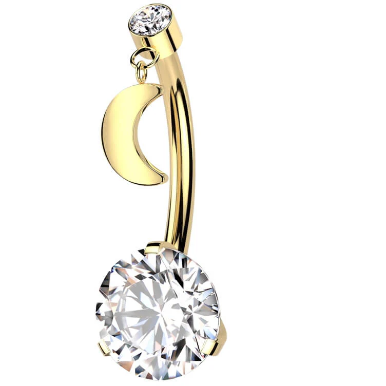 Titanium Belly Button Piercing Moon Zirconia Push-In - Image 4