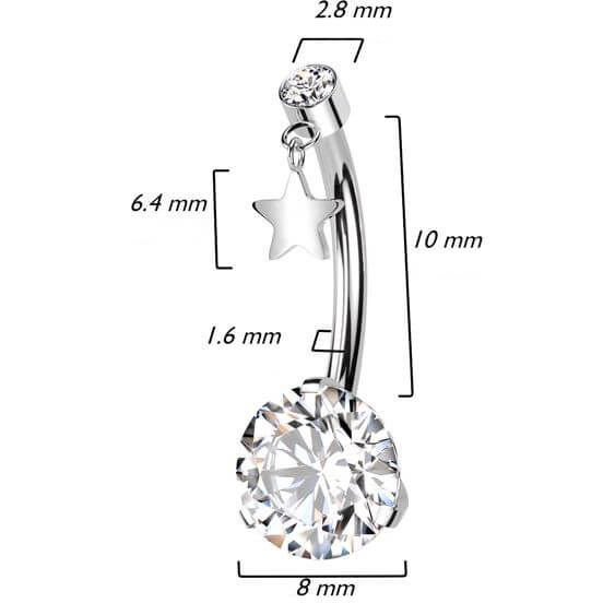 Titanium Belly Button Piercing Star Zirconia Push-In - Image 2