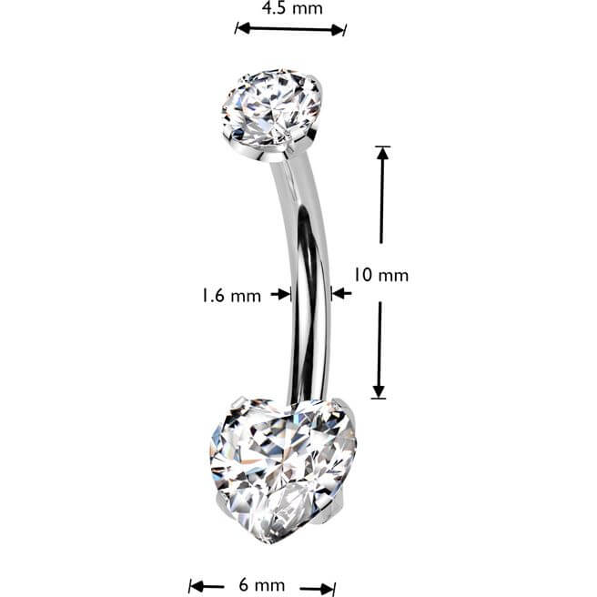 Titanium Belly Button Piercing heart zirconia prong setting Push-In - Image 2